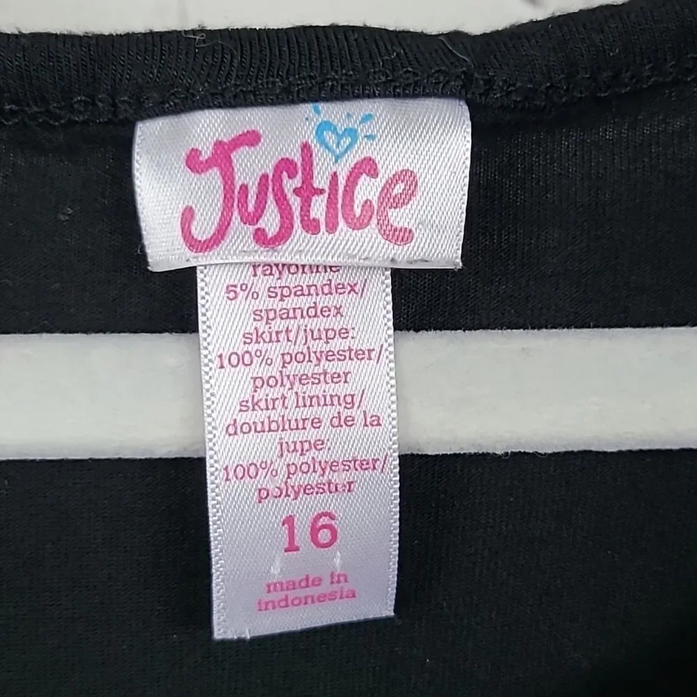 JUSTICE Girls 16 Black DREAM Bedazzled Sequin Jersey Tulle Dress Casual Girly